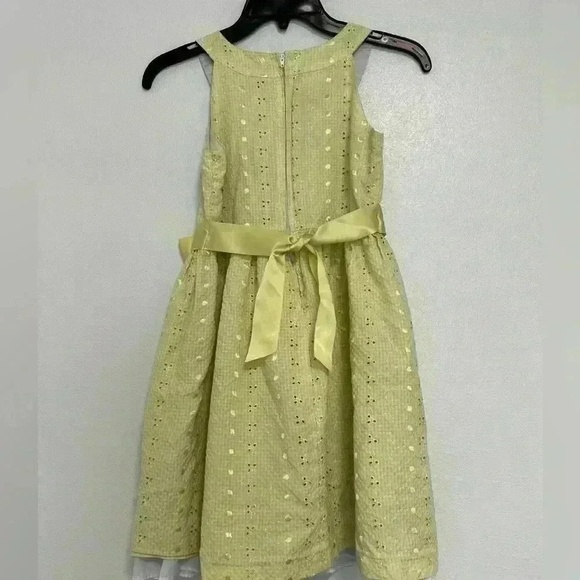 BONNIE JEAN Dress Girls Size 12 Yellow Eyelet Party Bow Sash Special Occasion - Picture 2 of 6